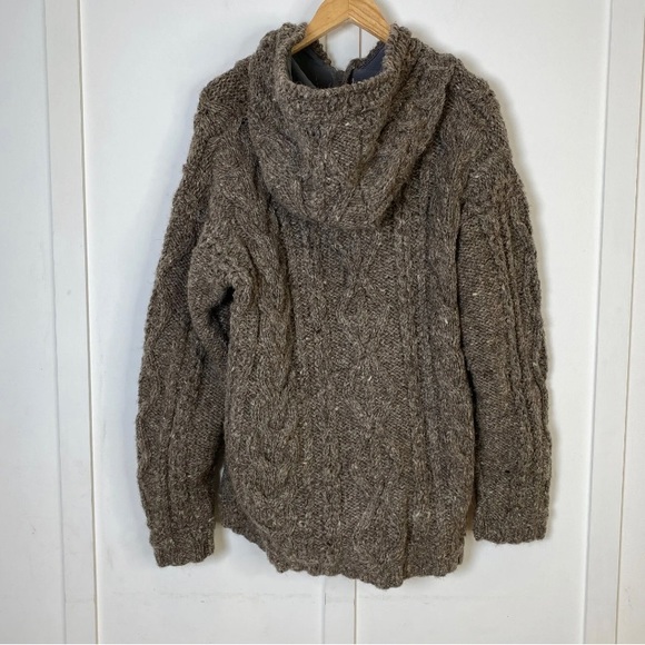 Pachamama Hooded Jumper Zip Heavy Knit 100% Wool Large Brown - Picture 9 of 13